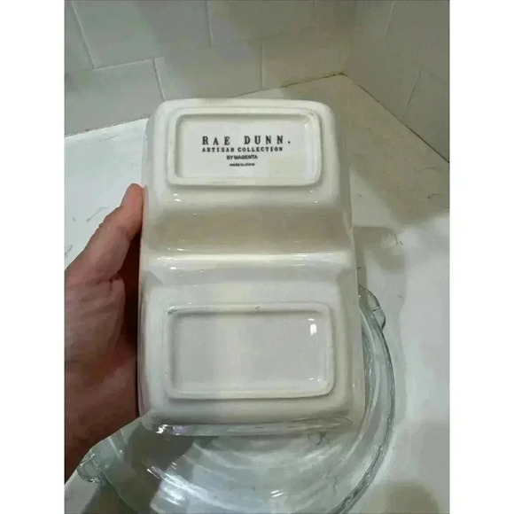 Rae Dunn SET GOALS TAKE ACTION Divided Serving Dish Artisan Magenta 8x5 - Picture 5 of 11